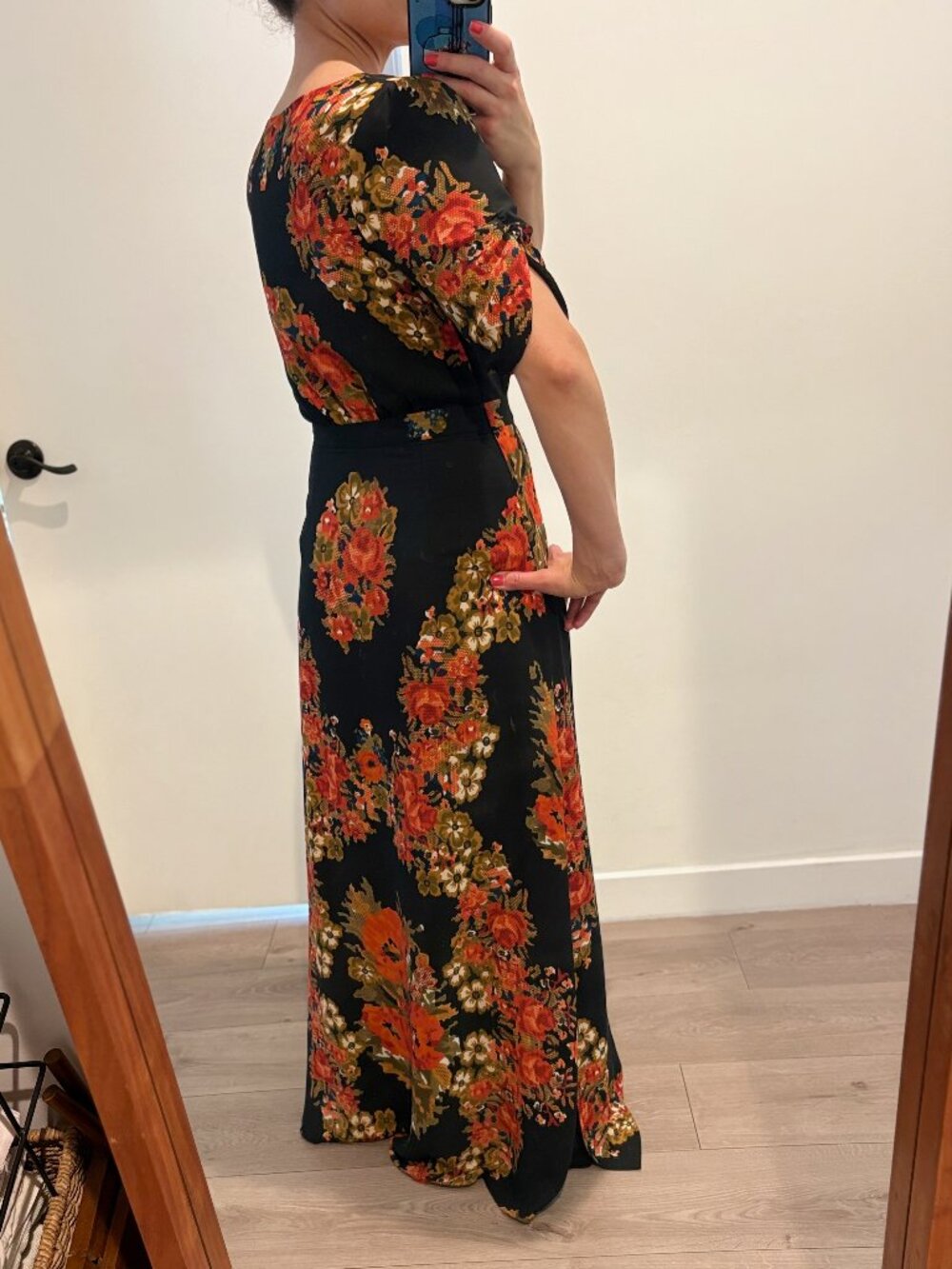 Anthropologie Black Maxi Dress with Orange & Gold Floral Print - Picture 4 of 7